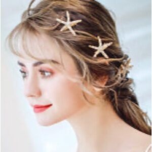 Original 3 pieces Vintage Silver tone Metal Star fish and ribbon Hair Accessory